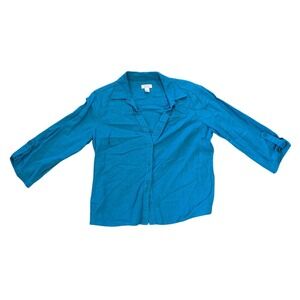 Christopher & Banks Button Up Womens XL Teal Linen Blend Roll Tab Sleeve Casual